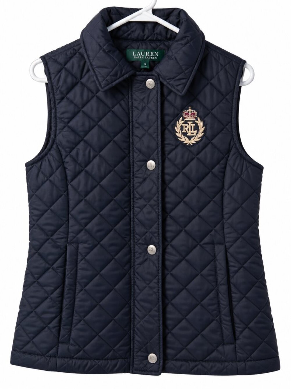 Lauren Ralph Lauren Women’s Small Navy Quilted Crest Vest RL Equestrian Preppy